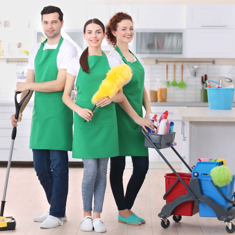 Trained and professional housekeeping staff ensuring cleanliness in a commercial setting